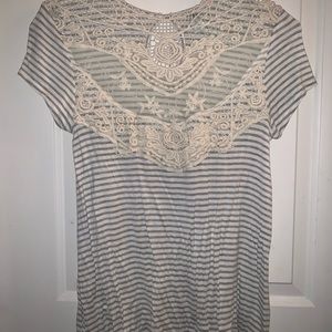 Casual lace tee with stripes